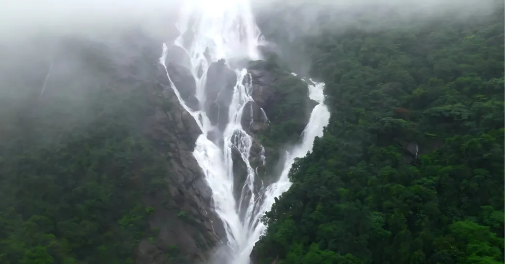 Dudhsagar Falls during monsoon season in South Goa
