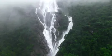 Dudhsagar Falls during monsoon season in South Goa