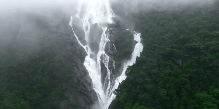 Dudhsagar Falls during monsoon season in South Goa
